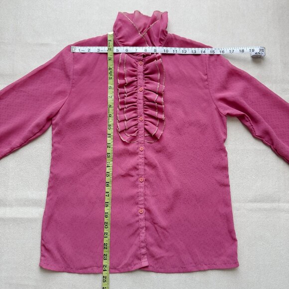 Pink Ruffle Blouse Vintage Sheer Top - Picture 15 of 16